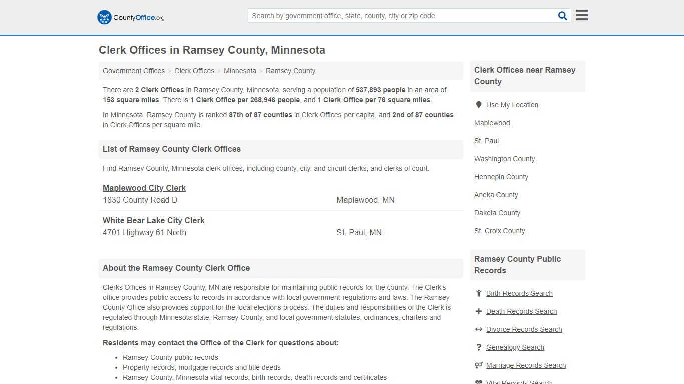 Clerk Offices - Ramsey County, MN (County & Court Records)